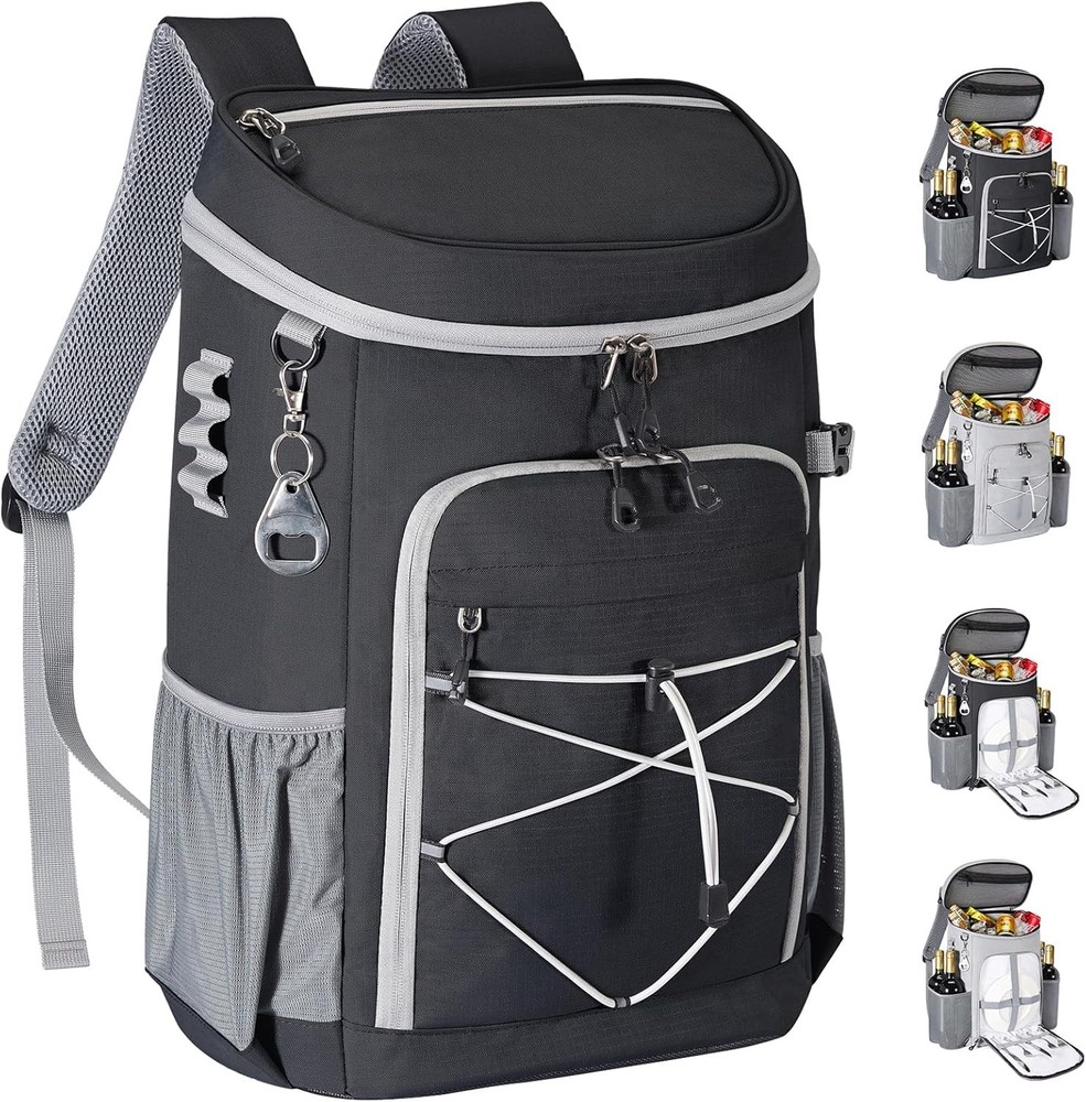 33-Can Insulated Leakproof Cooler Backpack in Black – Large Capacity for Outdoor Adventures