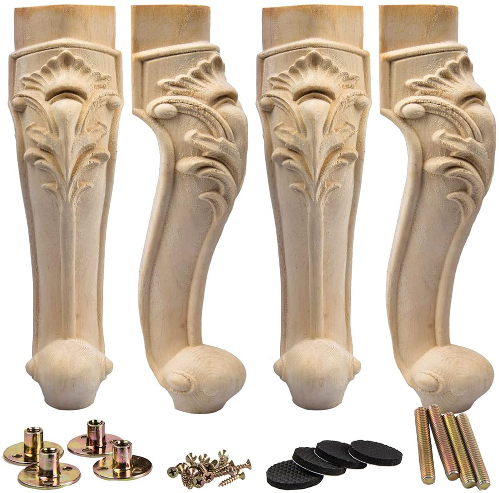 10 Inch / 25Cm Wooden Furniture Legs, Set of 4 European Style Solid Wood Carving