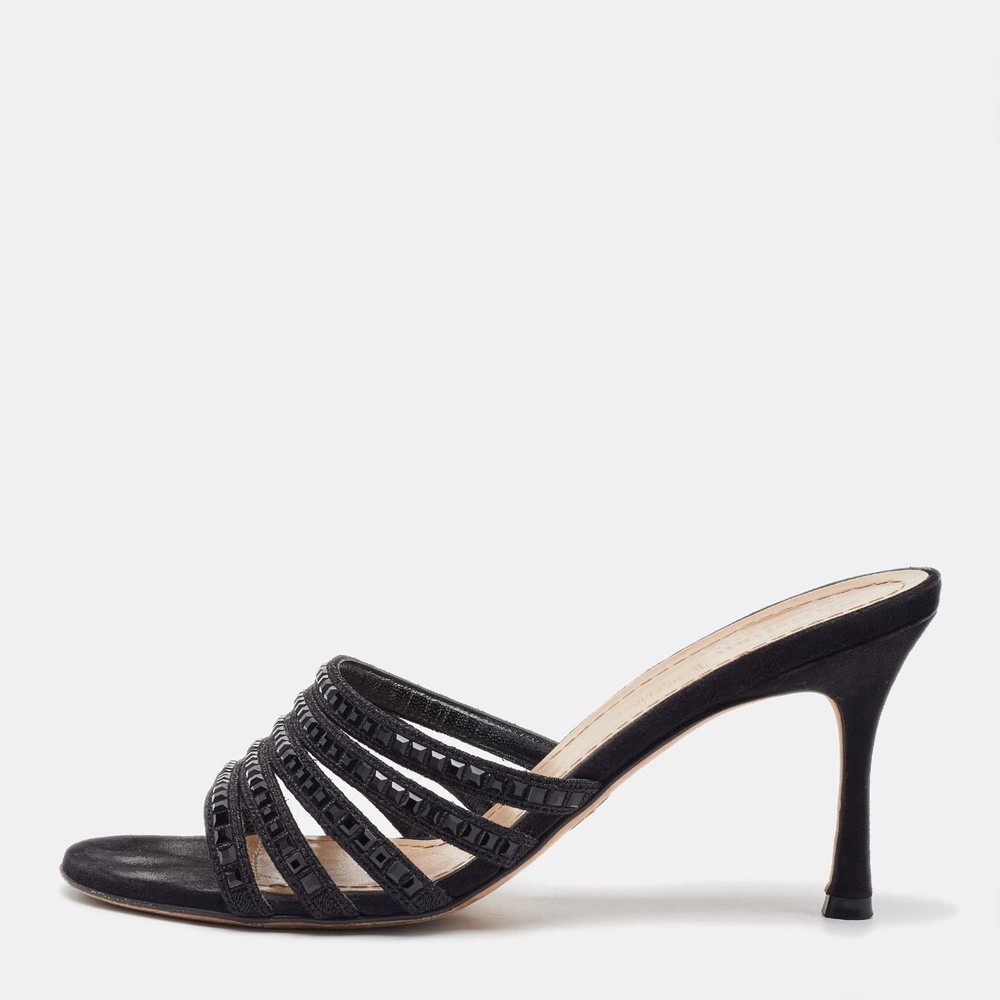 Dior Black Suede Crystal Slide Sandals Size 37