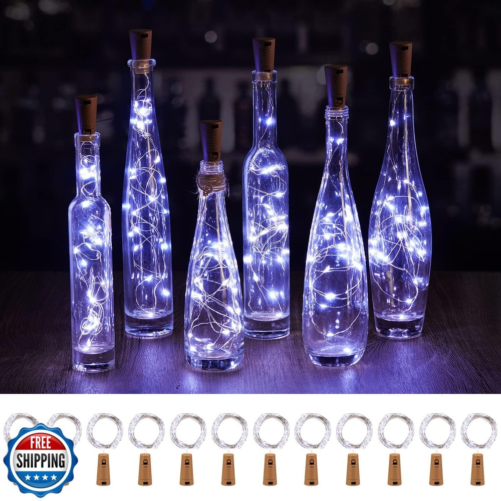 Wine Bottle Cork Lights 10 Pack 20 LED Waterproof Battery Powered