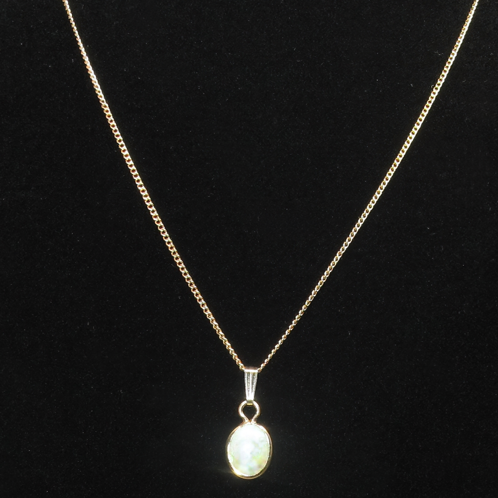 Vintage 18K Yellow Gold-Wrapped White Opal Necklace, 12K Gold Filled Chain, 15