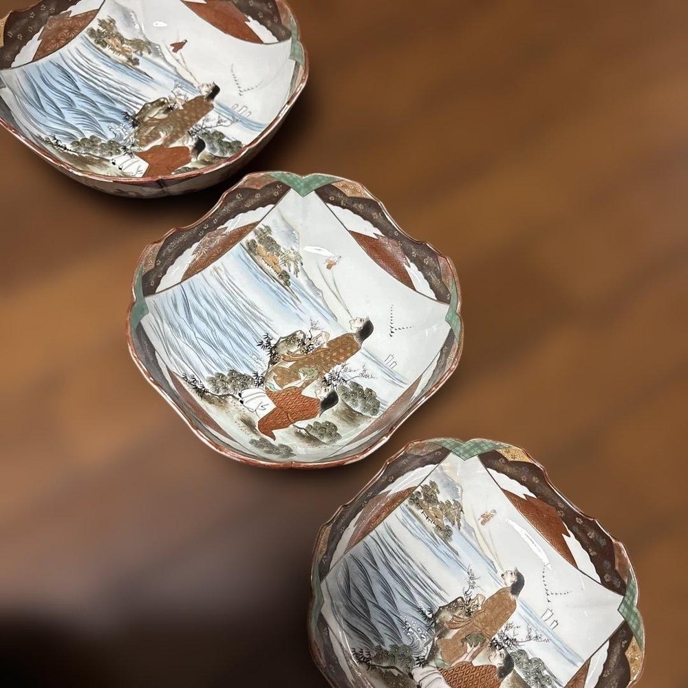 Japanese Kutani Ware Limited time final disposal special item made deformed thre-image