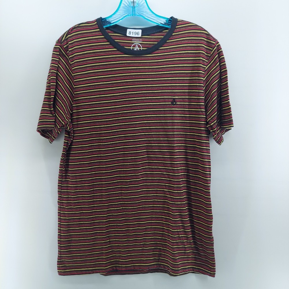 volcom shirt size small modern fit casual crew neck short sleeve striped