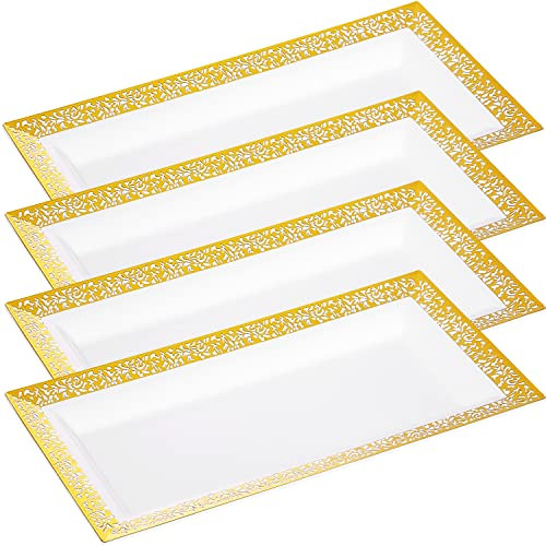 Disposable Serving Trays and Platters Set, Pack of 4-7.5 x 14 Inches White