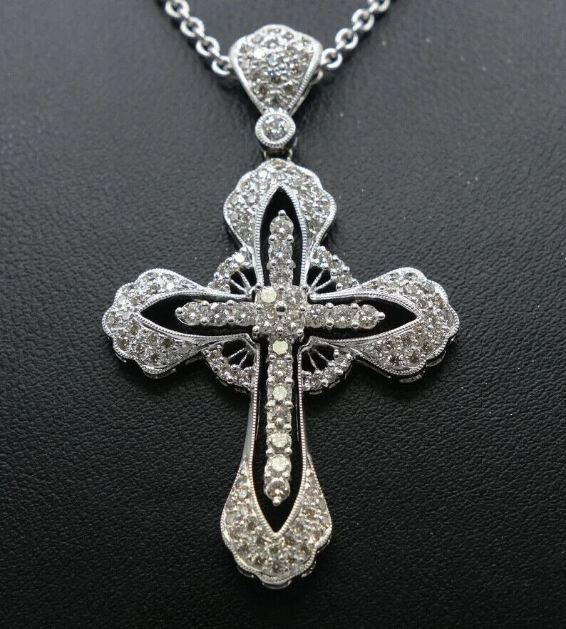 Stunning Cross Charm Pendant Round Cut Simulated Diamond 14K White Gold Plated
