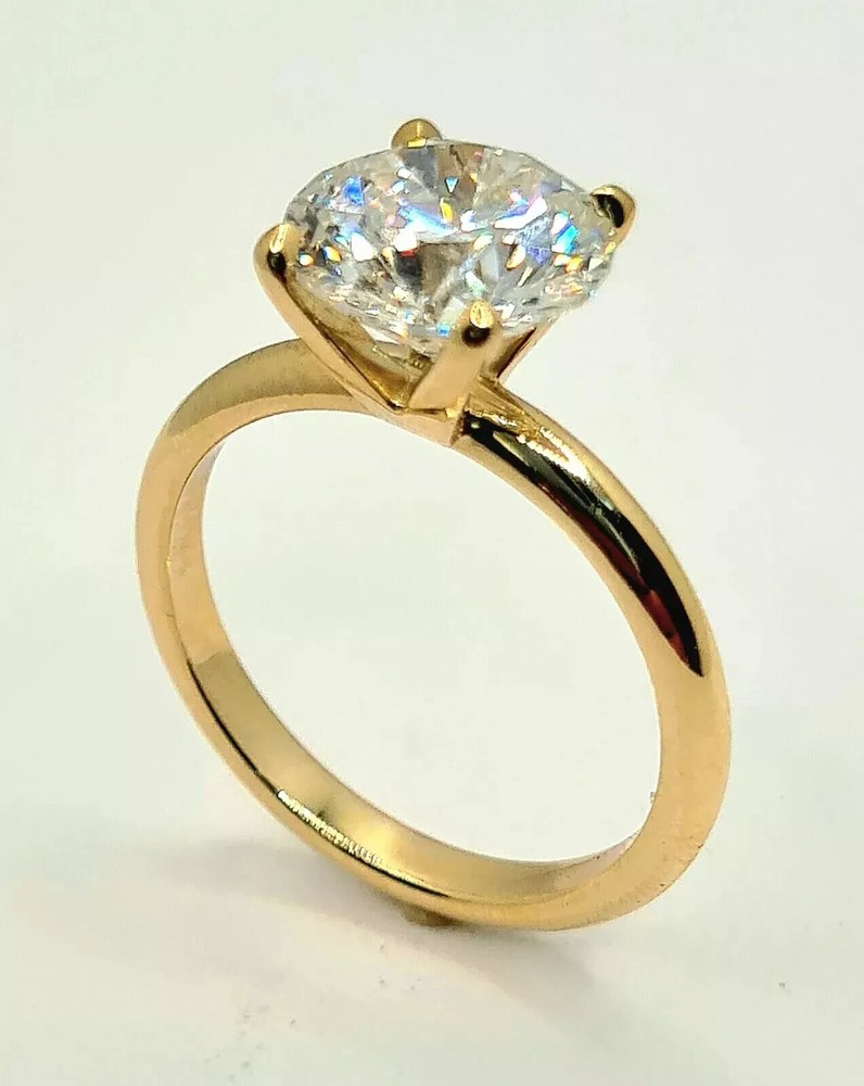 14K Yellow Gold Plated 2Ct Round Lab Diamond Wedding Ring for Women  