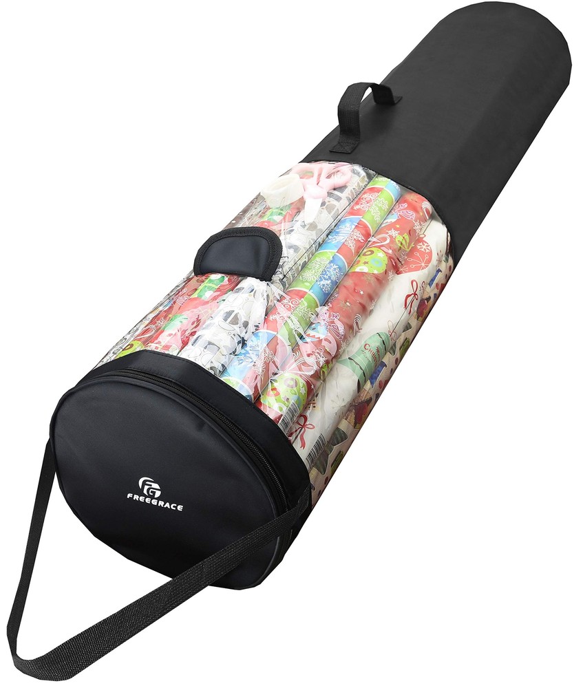 Large 9x40.9 Inch Wrapping Paper Storage Organizer Bag with Handles - Tearproof Gift Wrap Holder