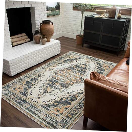 Kellen Tan Ornamental Scatter Rug 2x3 Feet Non-Slip Decorative Accent