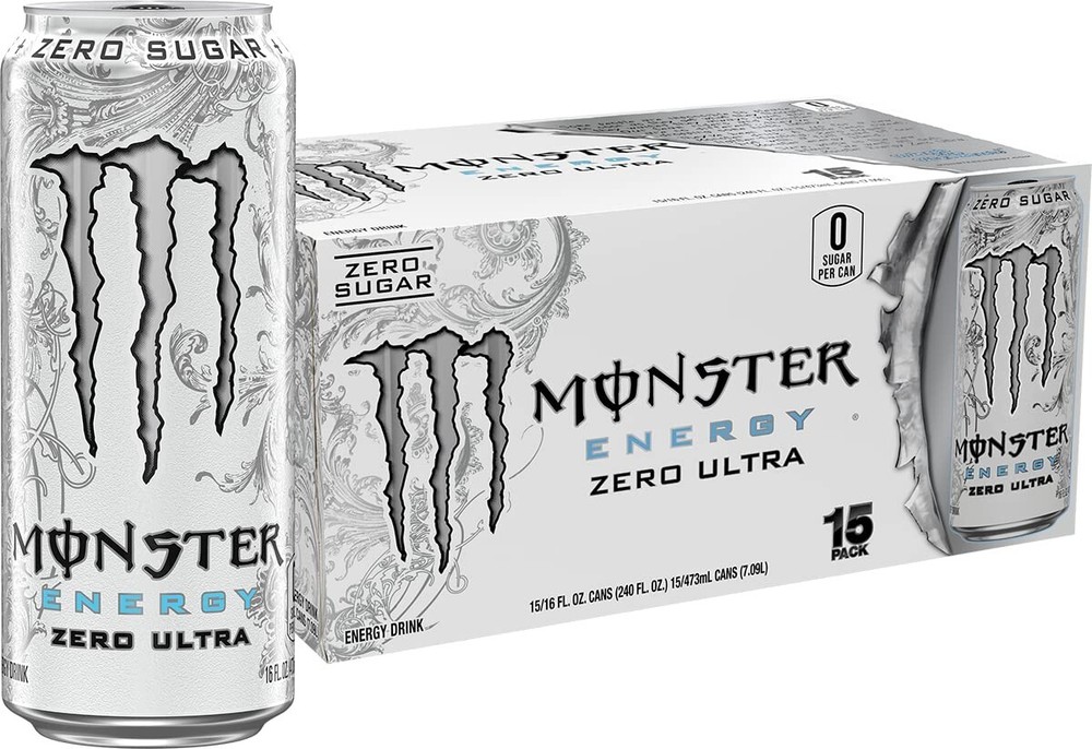 Monster Energy Zero Ultra, Sugar Free Energy Drink, 16 Fl Oz (Pack of 15)