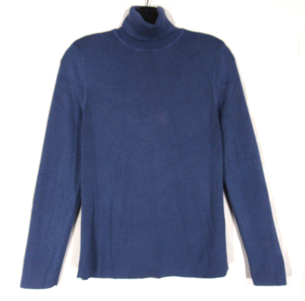 CHICO'S Dark Blue STRETCHY Ribbed Knit TURTLENECK Body-Hugging SWEATER 1 (US M)