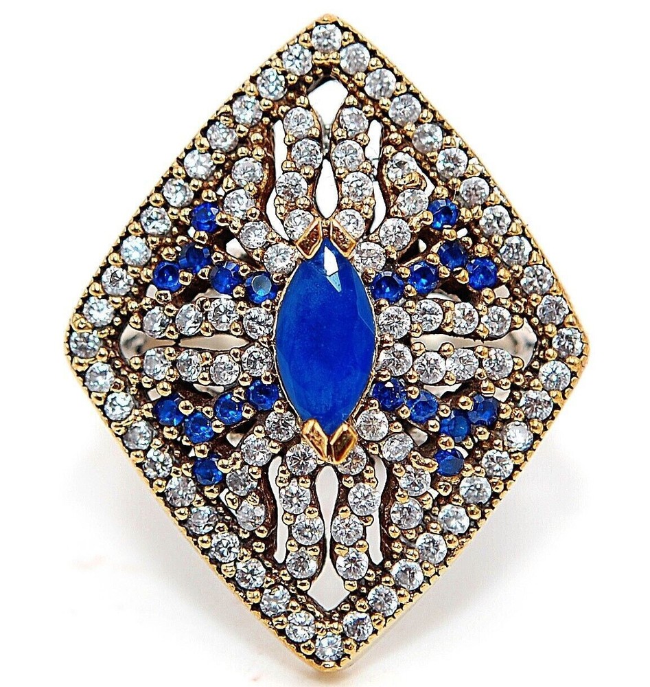 4CT Treated Sapphire Ottoman Empire Style Sterling Silver Ring Size 8 HB2-4