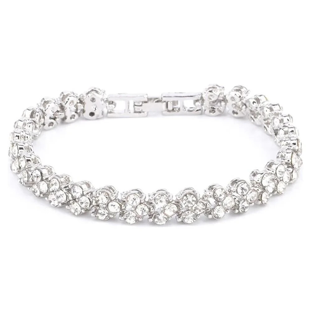Brazalete tenis racimo único chapado en oro blanco de 14 k diamante simulado redondo de 7 quilates