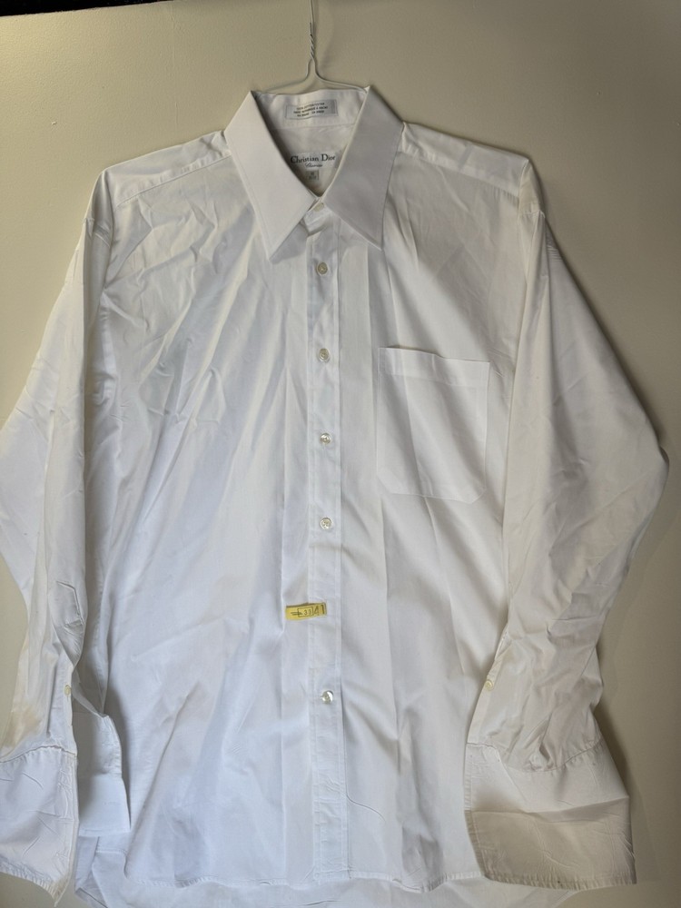 Vintage Christian Dior White Cotton Dress Shirt 16 32/33