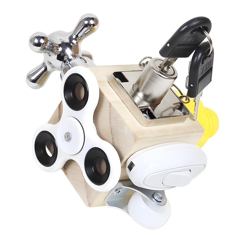 Xylolin Montessori Busy Activity Cube for Kids Travel Toy Wooden Busy Board S...