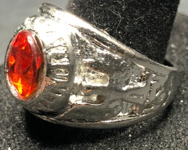 Vintage Antique Silver Tone Orange Rhinestone Ring - Size 11