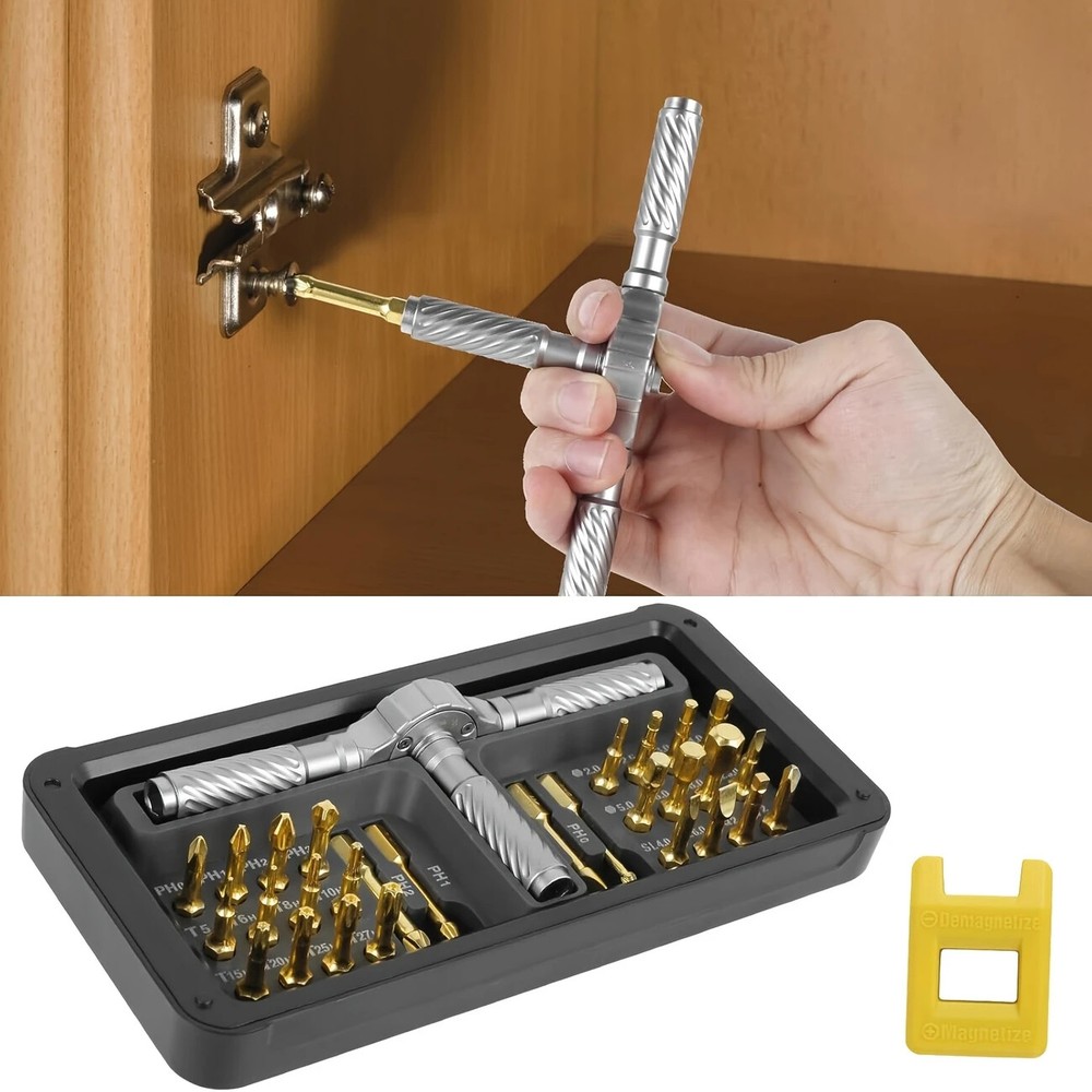 30-in-1 Magnetic Screwdriver Set with T-Ratchet Handle for Repairs