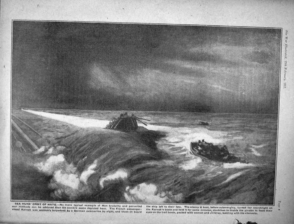 Old Vintage Print 1917 Ww1 French Passenger Ship Karnak Enemy U Boat Sea 20th