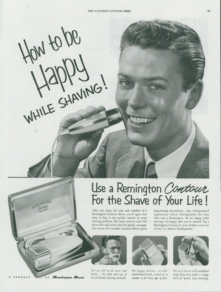 1951 Remington Shaver Contour DeLuxe Box Smiling Man Vintage Print Ad SP16