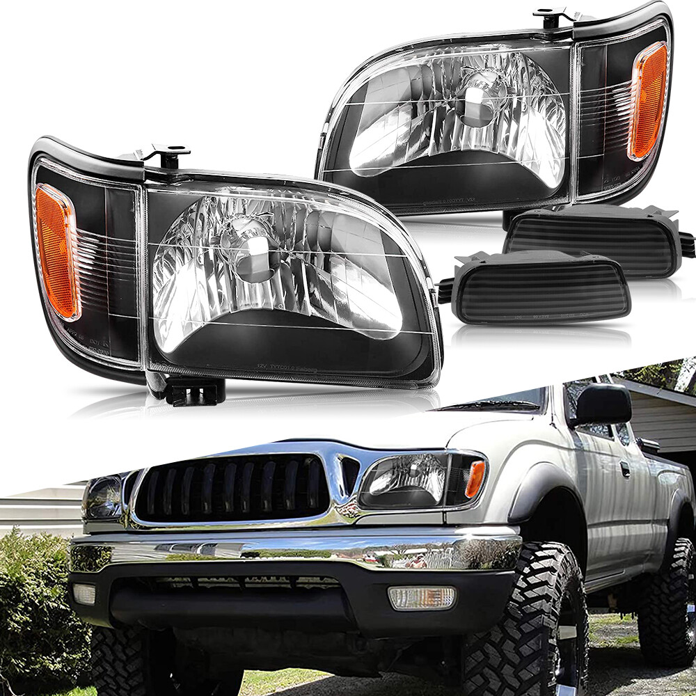 For Toyota Tacoma 2001-2004 Front Headlights Black Headlamps + Bumper Light Pair