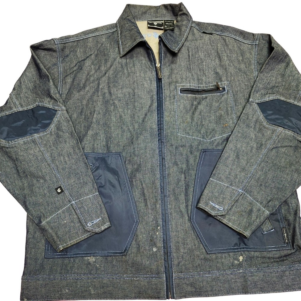 Rocawear Mens Denim Work Jacket 2XL Heavyweight Cotton Zip Front With Pockets