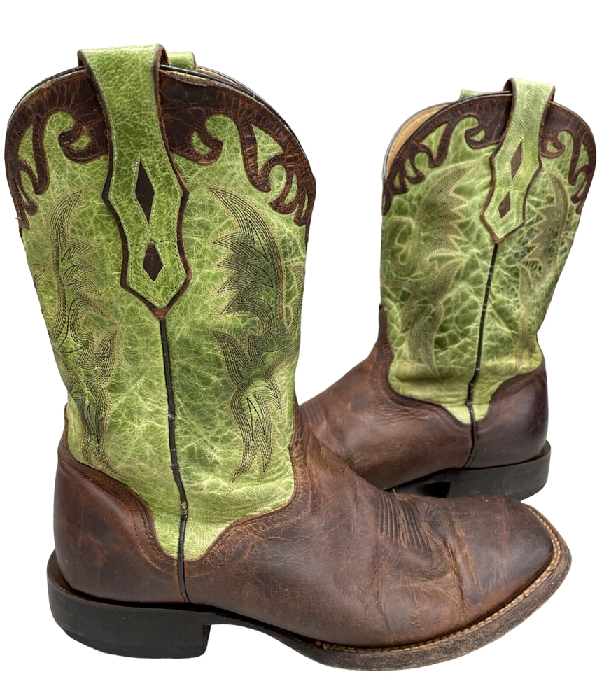 J.B. Dillon Goat Leather Green Western Cowboy Boots Extra Wide Men's 8.5 EE