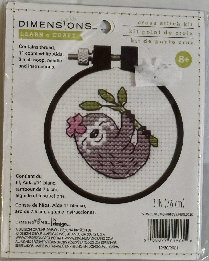Dimensions Counted Cross Stitch Kit Learn a Craft Sloth #72-75973 New