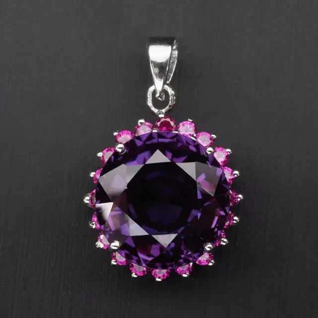 2.20Ct Round Cut Simulated Amethyst Women Pendant 14KWhite Gold Plated withChain