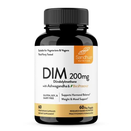 DIM Supplement 200 mg -60 Capsules - Diindolymethane with Ashwagandha & Biope...