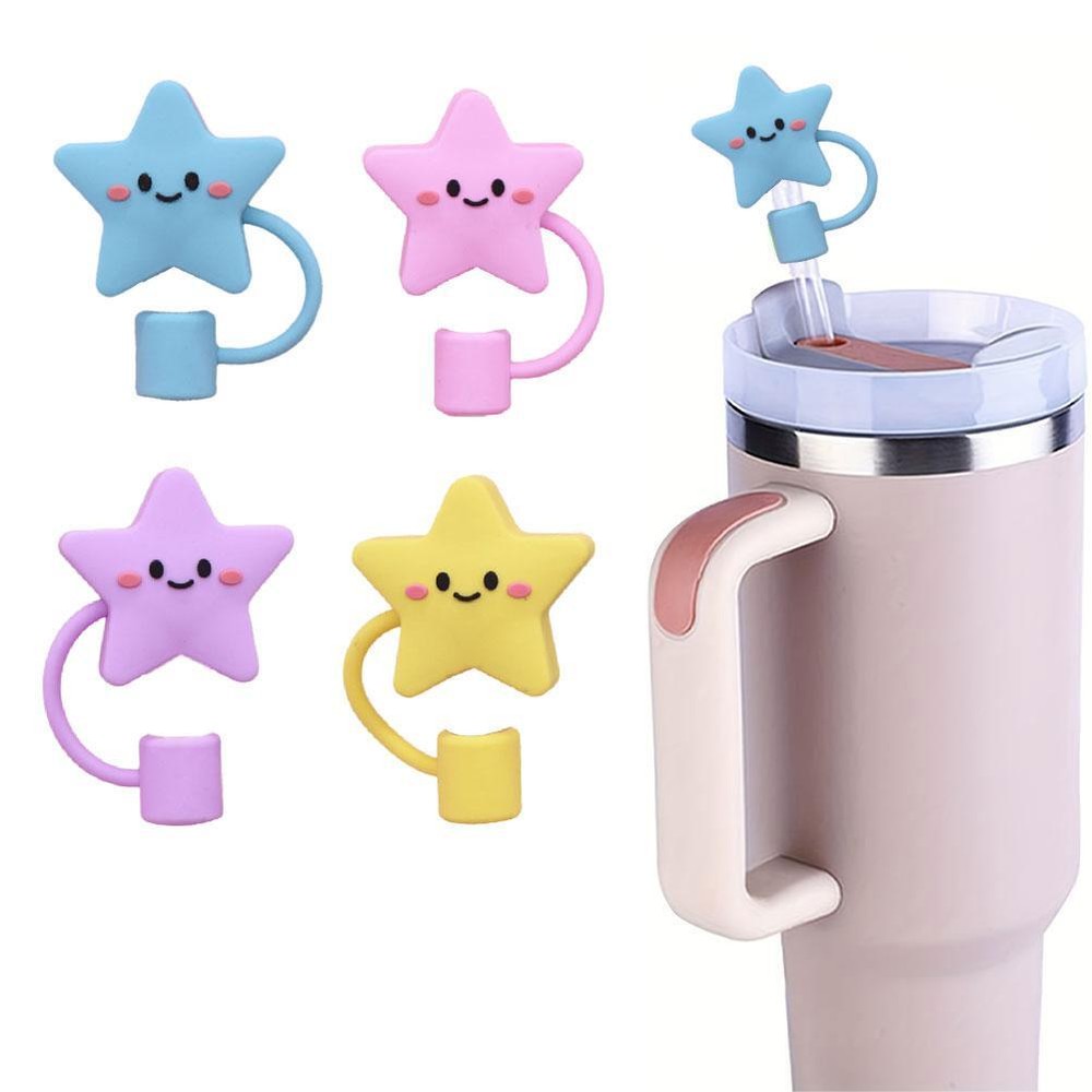 4Pcs Reusable Star Straw Cover Cap for Stanle y Cup, Silicone Straw Topper T7N7