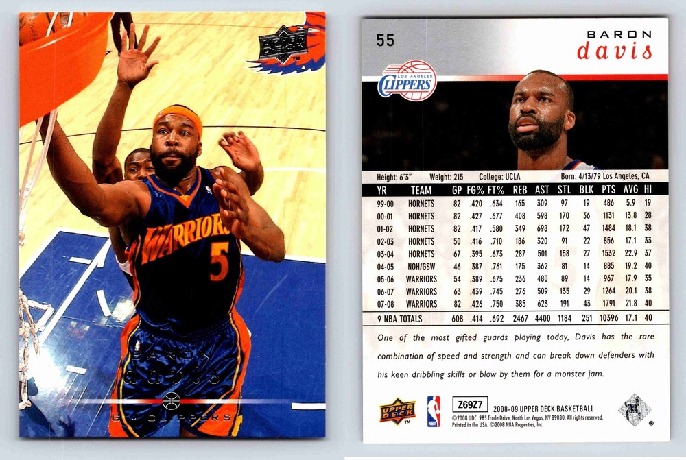 Baron Davis Guard Golden State Warriors Upper Deck 2008 Card 55 NBA Star