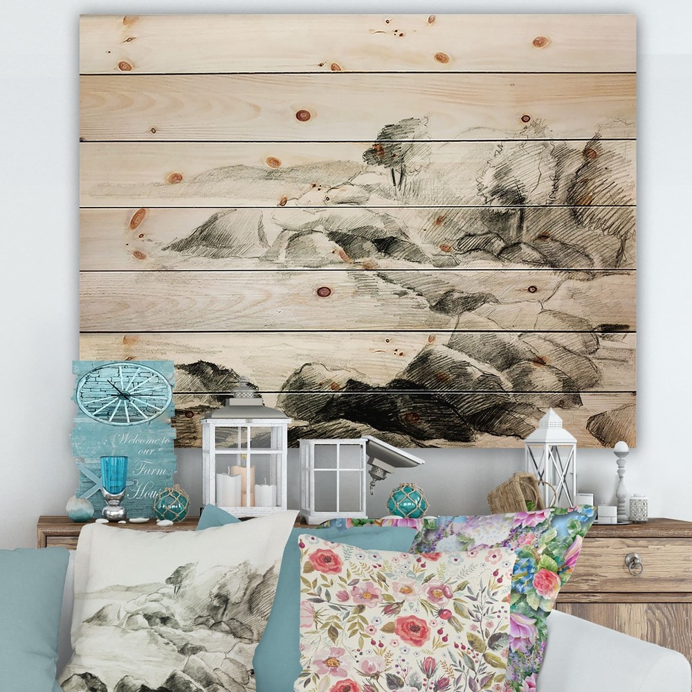 Designart 'Monochrome Lake Shore' Nautical & Coastal Print