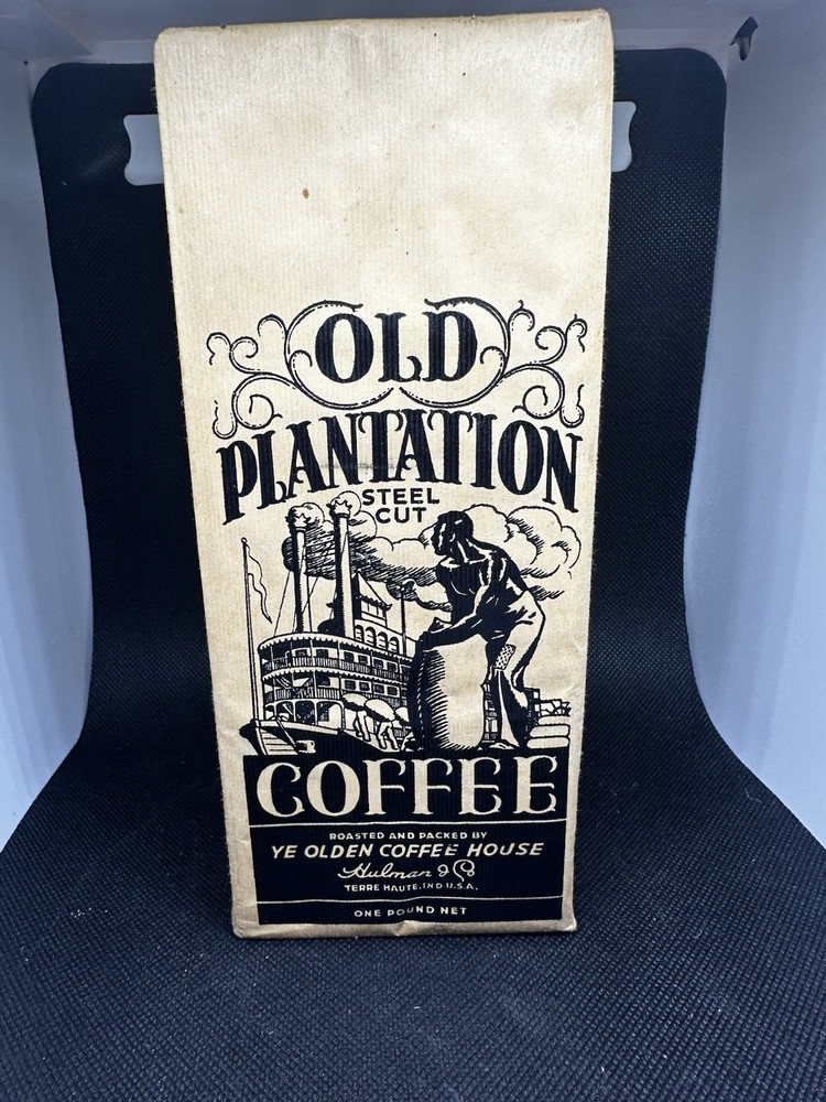 Vintage Old Plantation Coffee Steel Cut Product Bag Terre Haute Black Americana