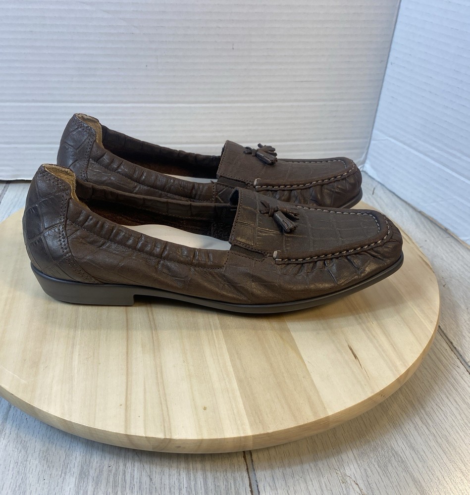 SAS Croc-Embossed Leather Loafers Moc Toe Tassel Brown 9.5M