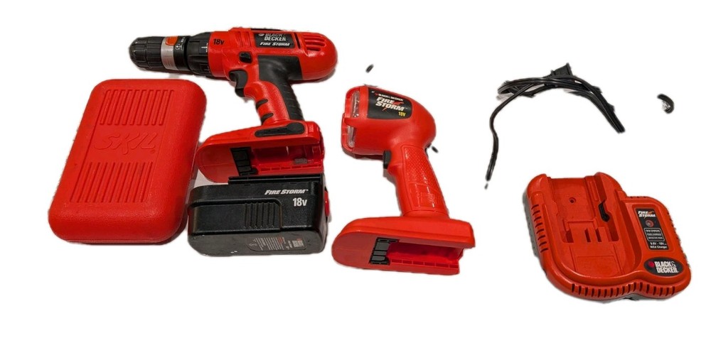 Black+Decker 18v Power Drill And Flashlight, Battery With Skil Drill Bit Set
