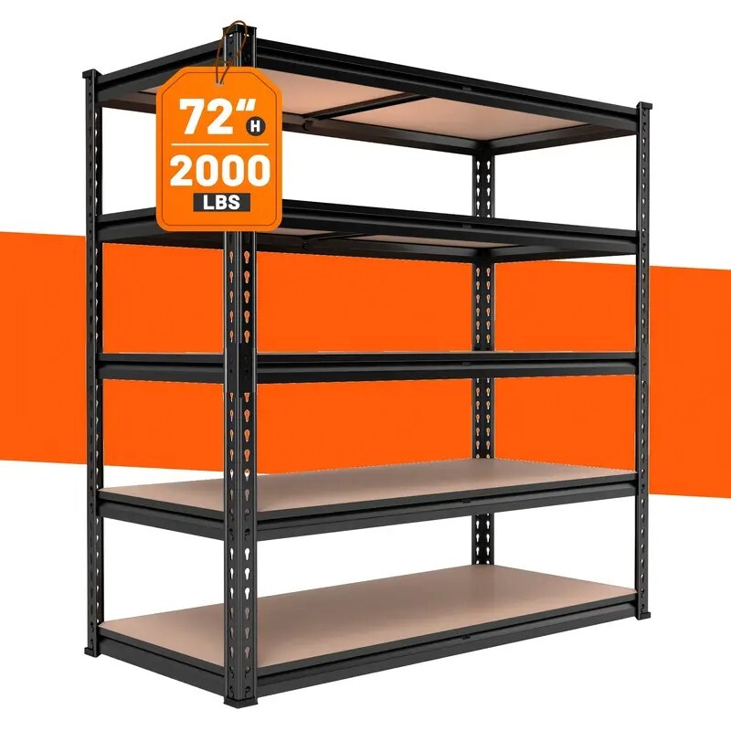 Heavy Duty 5 Tier Metal Shelving Unit 72 Inch Tall 2000LBS Capacity