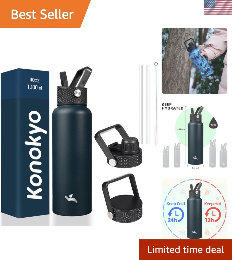 Triple-Lid 40oz Insulated Stainless Steel Water Bottle for Active Lifestyles