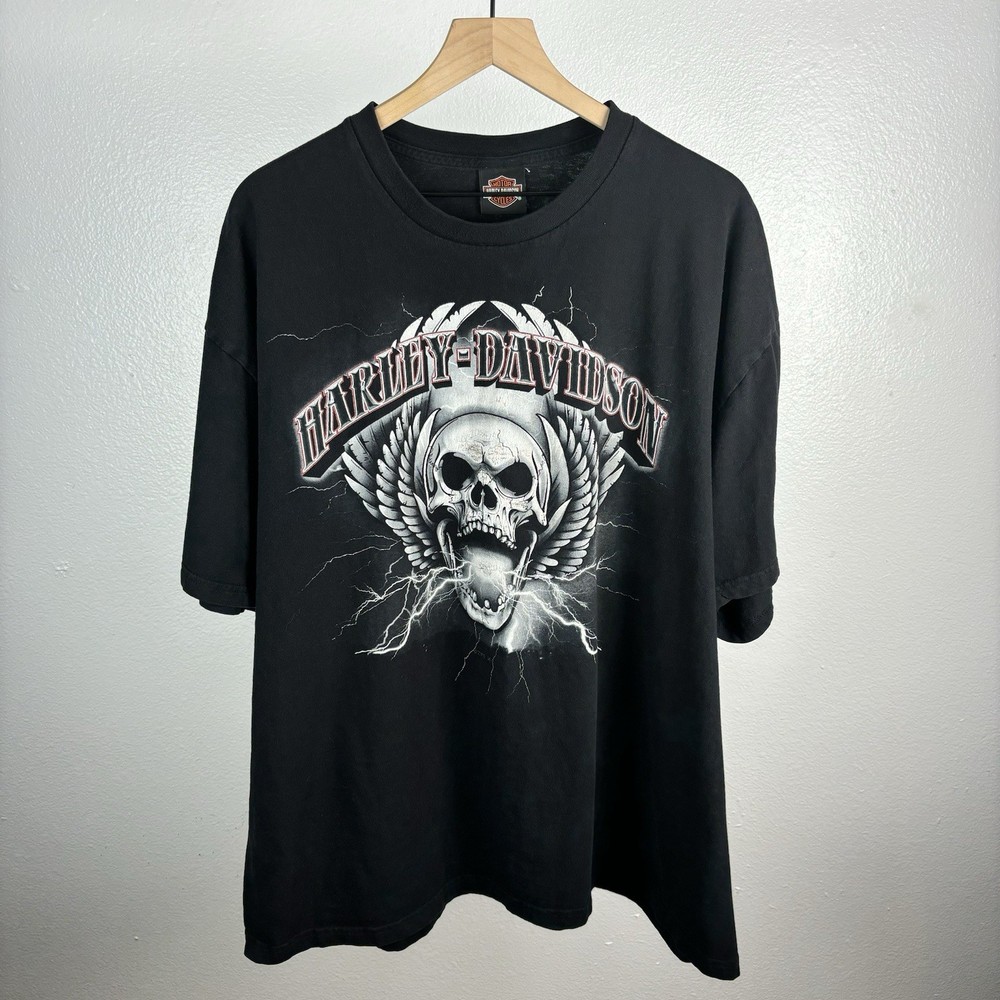 Y2K Harley Davidson Skull Wing Spell Out Graphic London England Vintage Size 3XL