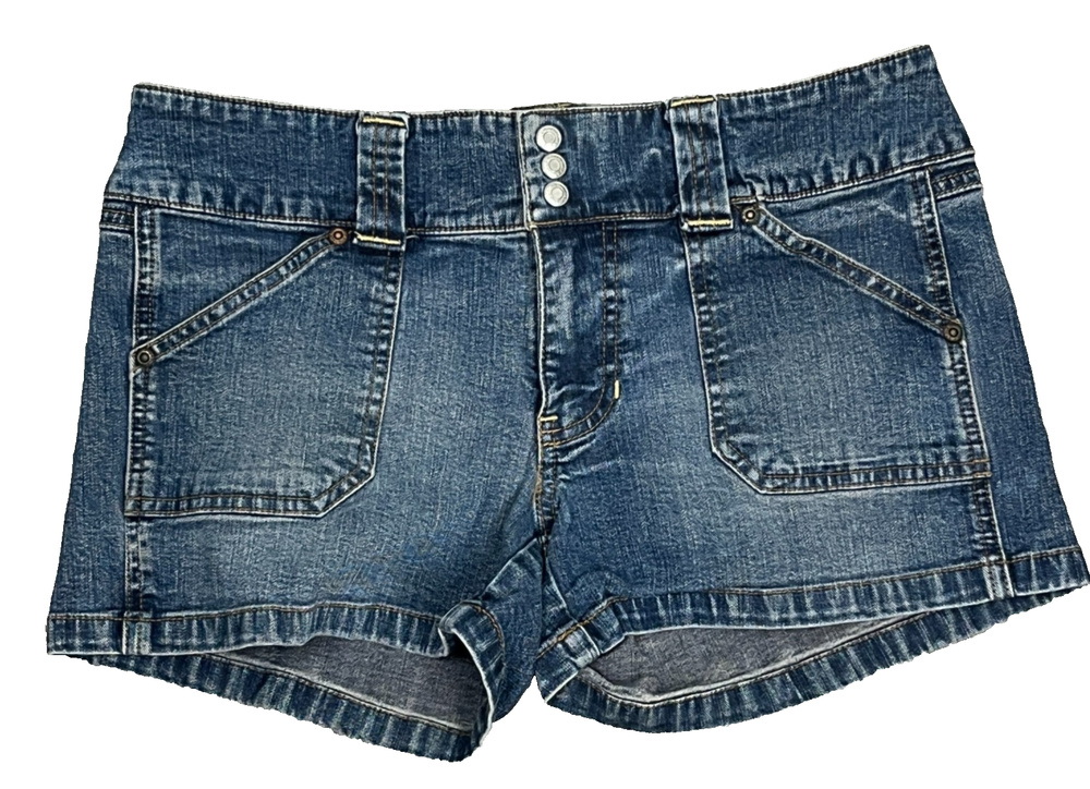 Old Navy Y2K Denim Shorts 6 Ultra Low Rise Stretch Blue Jean Vintage Flap Pocket