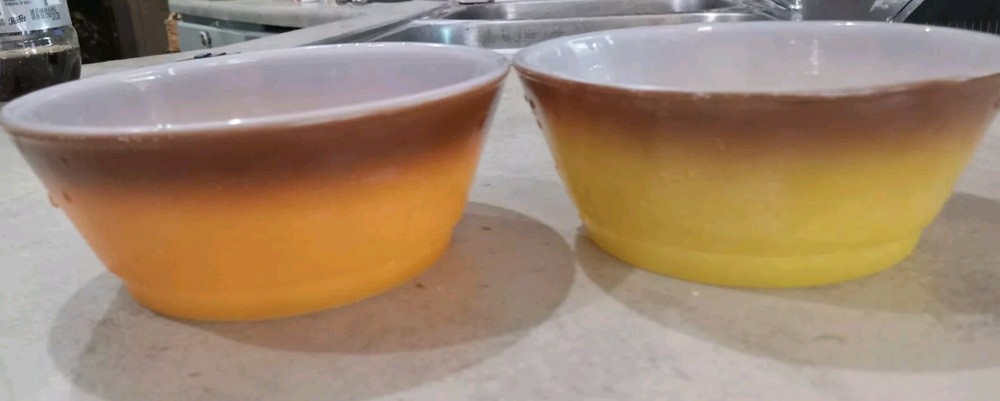Vintage Fire King Orange Yellow Brown Bowl Anchor Hocking Set of 2