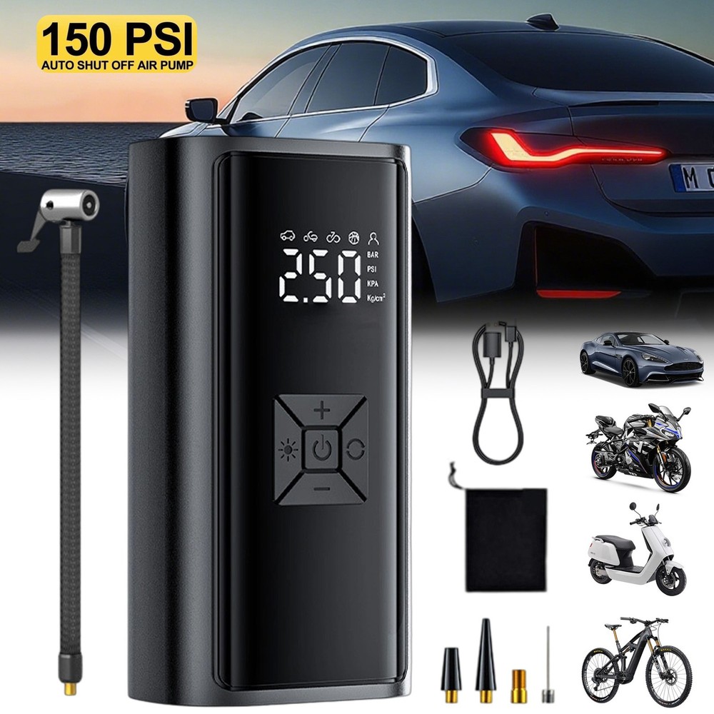 150PSI Rechargeable Car Tyre Inflator Portable Electric Air Tire Pump Cordless