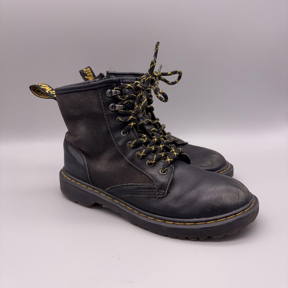 Dr Martens Boots Youth Size 3 Black Leather Zip Lace Up Combat 1460 Panel J