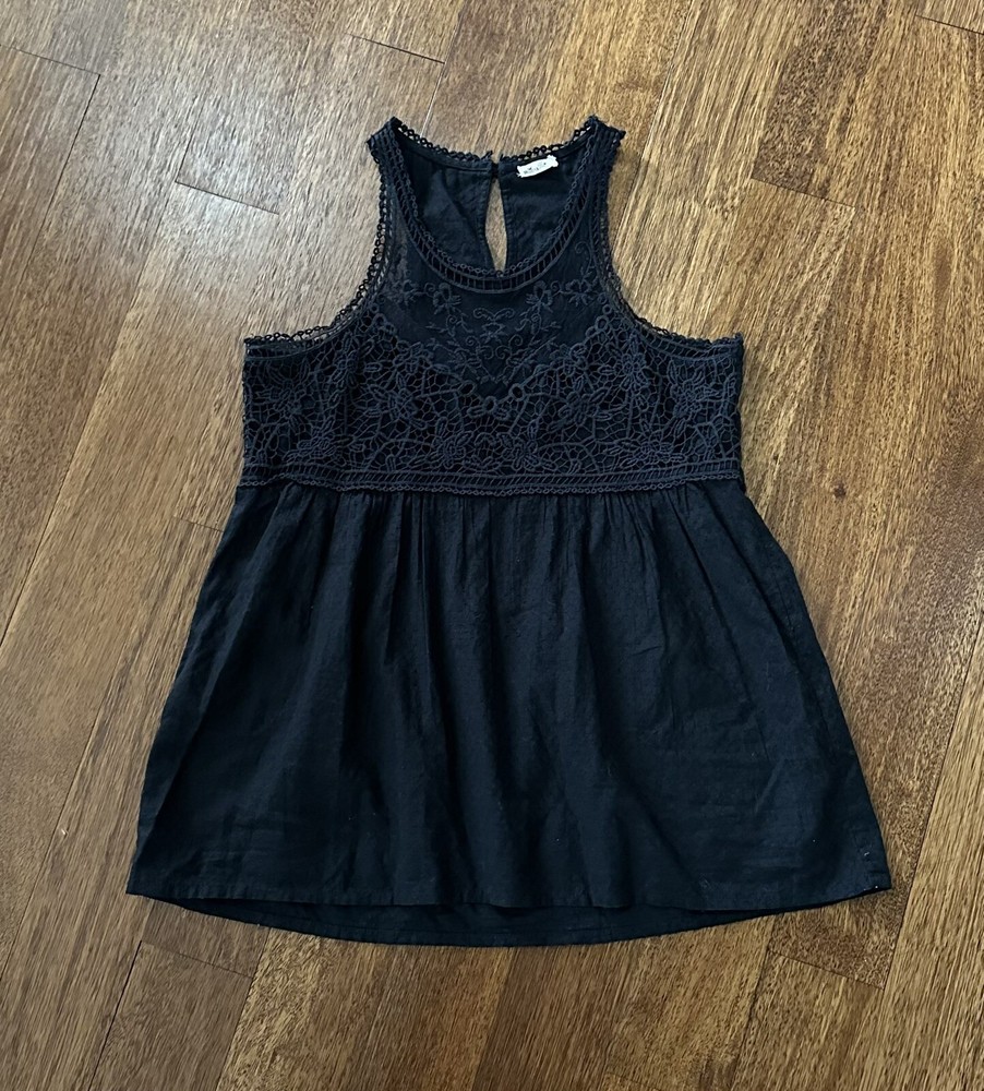 Hollister Women's Black High Front Tank Lace With Lining Medium