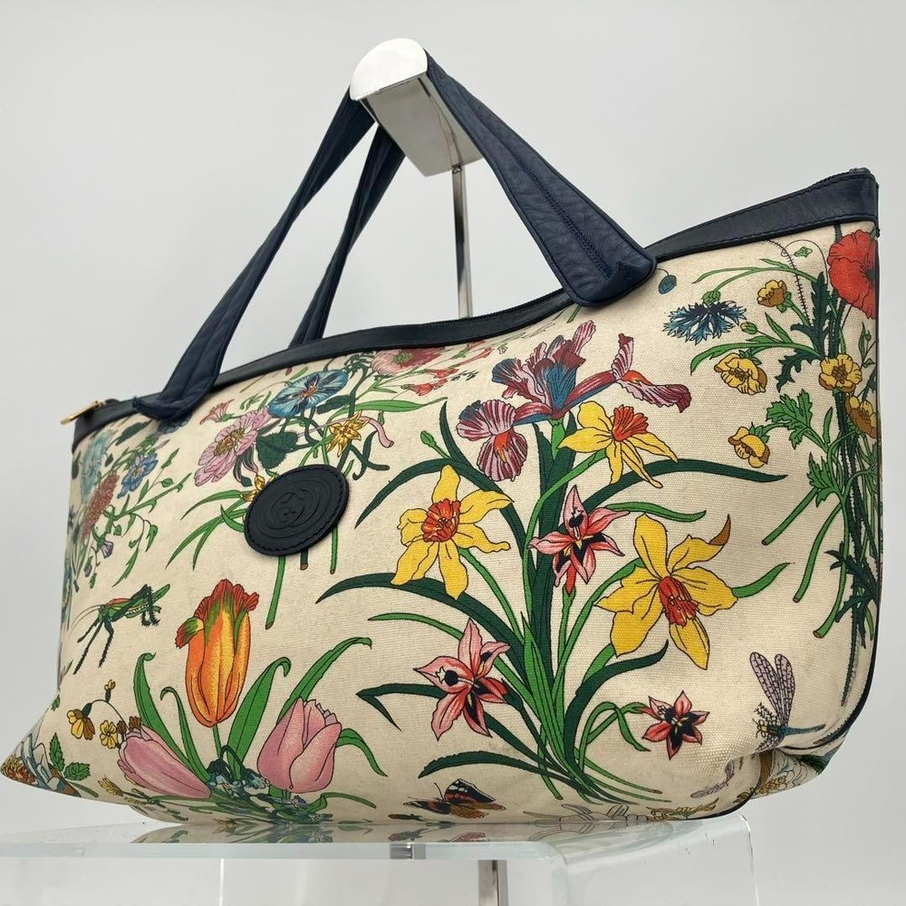 Gucci Mini Flora Tote Bag with GG Logo and Floral Leather Design