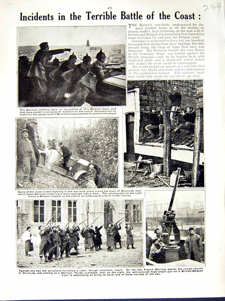 Original Old Antique Print 1914-15 World War German Sier French Marines Dixmude