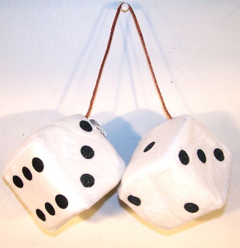 12 LARGE WHITE FUZZY HANGING DICE mirror fur car PLUSH die 3 inch bulk lot furry