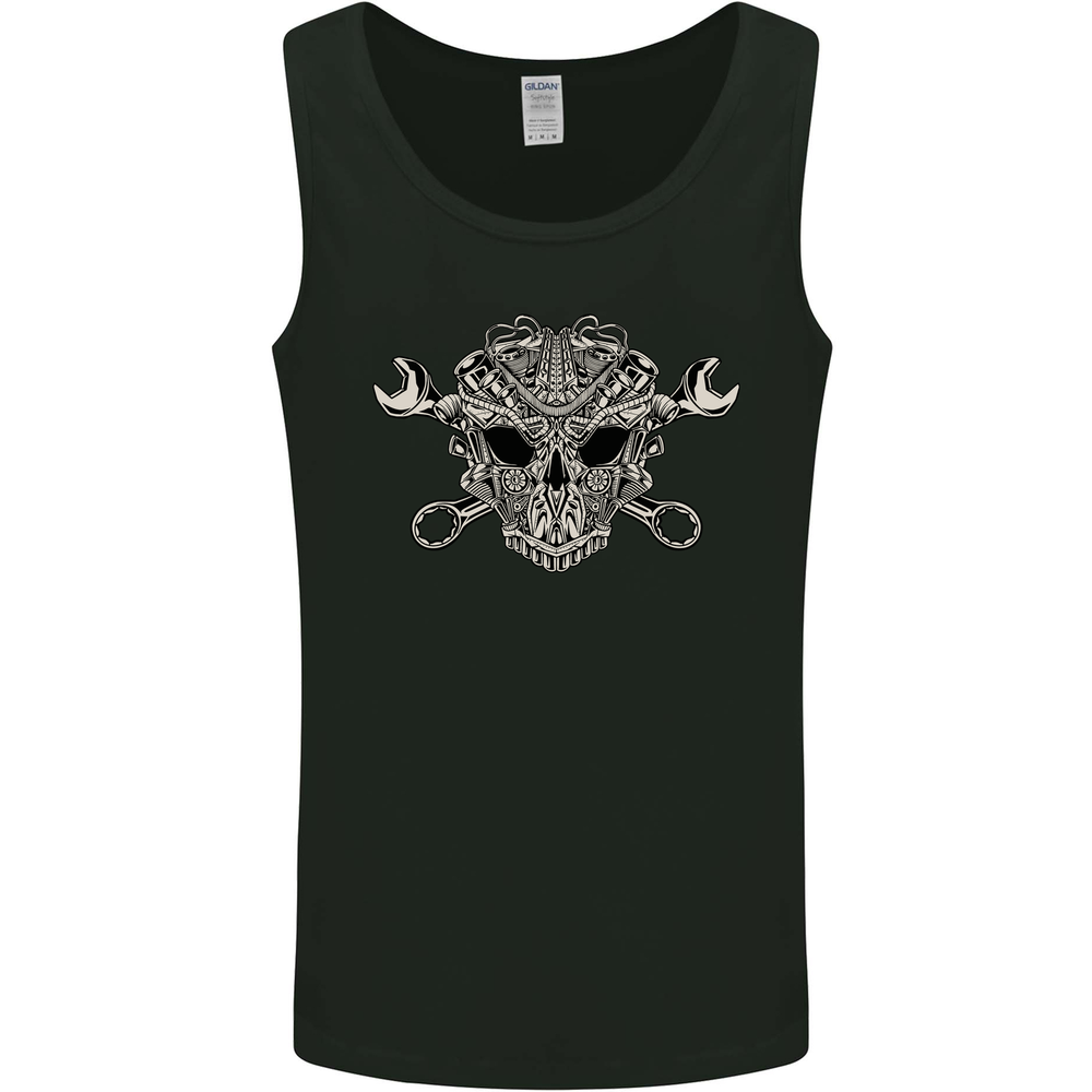 Mens Mechanic Engine Skull Muscle Vest Tank Top  