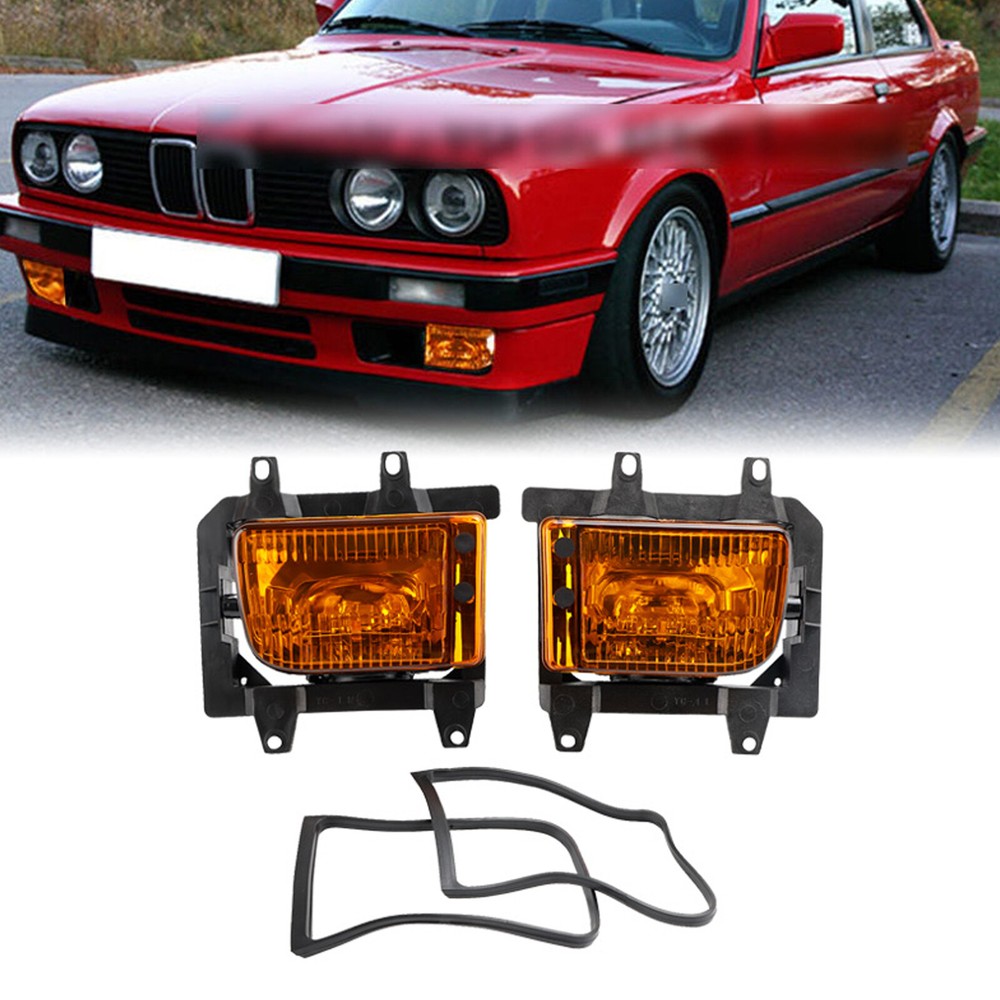 Front Bumper Yellow Fog Lights Plastic Lens For 85-93 BMW E30 3-Series Sedan US