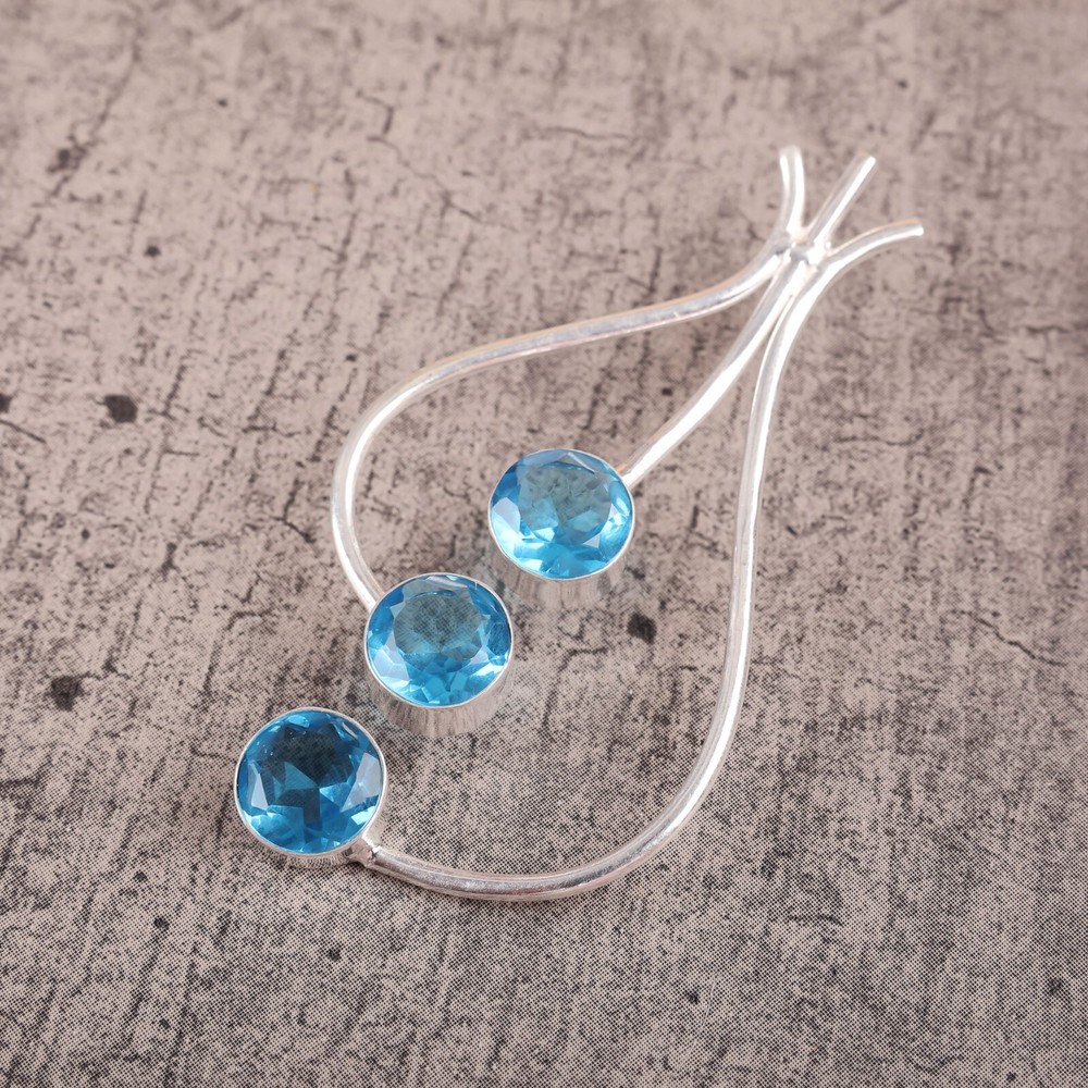 Christmas Sale Swiss Blue Topaz 925 Silver Wife Fine Wedding Anniversary Pendant-image