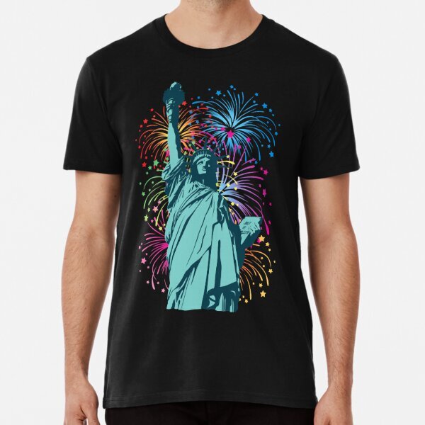 Lady Liberty Fireworks Premium Design For Men Women T-Shirt S-5XL