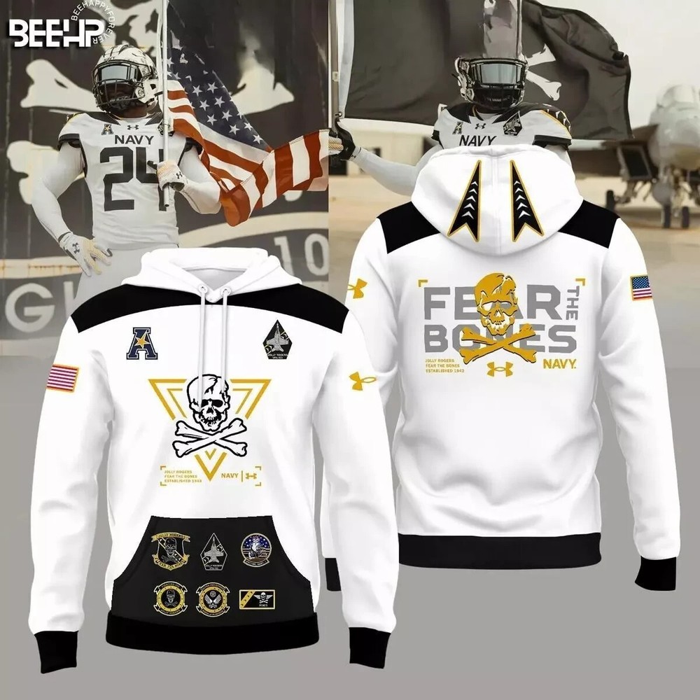 Navy Midshipmen New Jolly Rogers 2024 Fear The Bones Hoodie T-Shirt